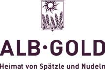 Logo ALB-GOLD, Aubergine auf Weiß