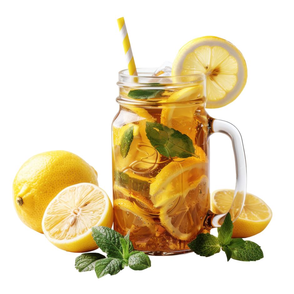 Ein Glas mit einer selbstgemachten Limonade und Zitronenscheibe als Deko. Ein Glas mit einer selbstgemachten Limonade und Zitronenscheibe als Deko.