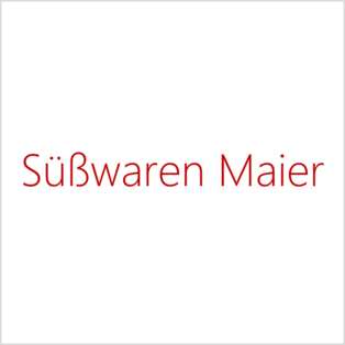 Roter Schriftzug 'Süßwaren Maier' auf weißem Hintergrund
