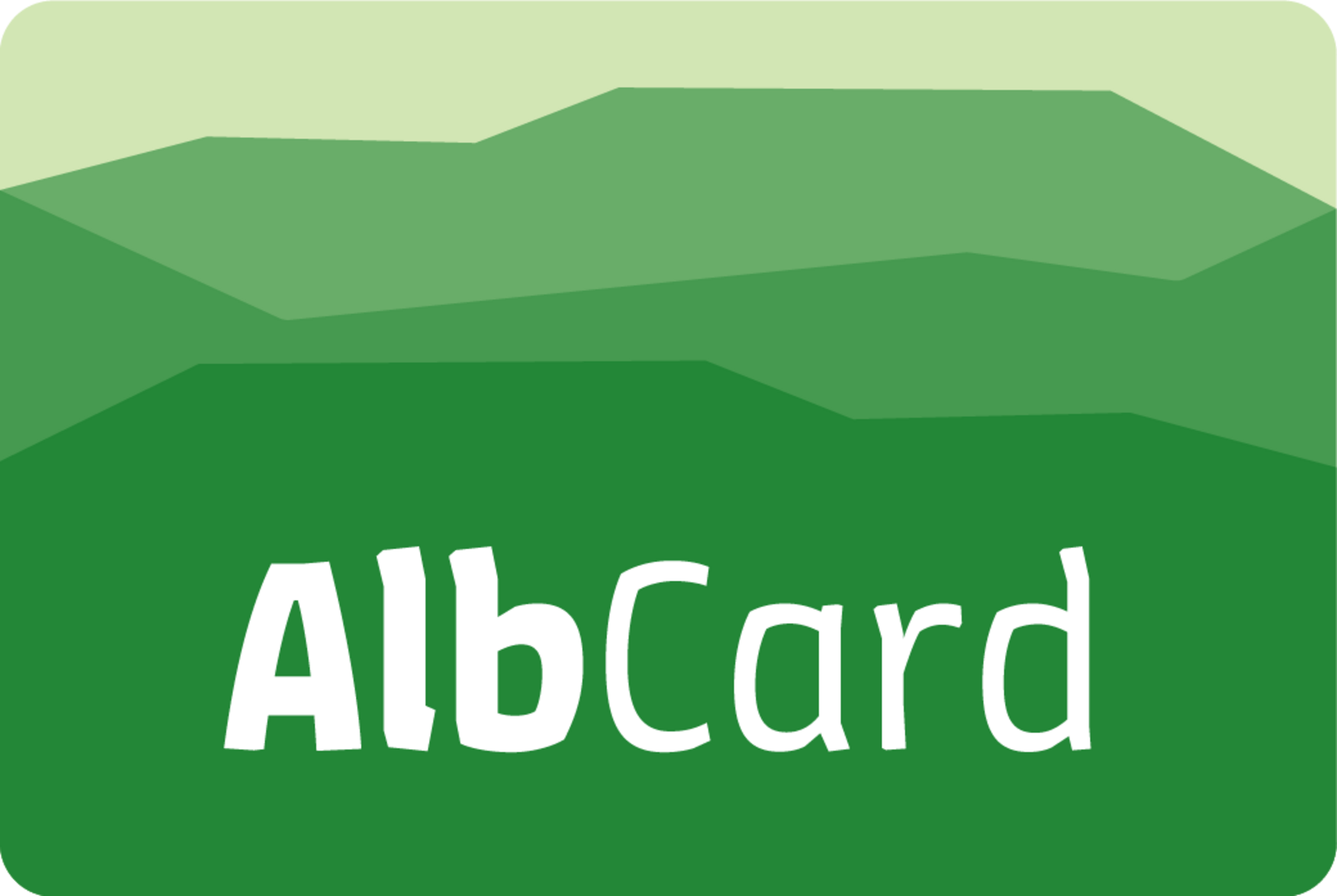 Logo der AlbCard mit weißem Schriftzug auf grünem Hintergrund und stilisierten Hügeln