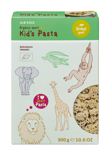 Verpackung der Kids Pasta in Zoo Ausformung.