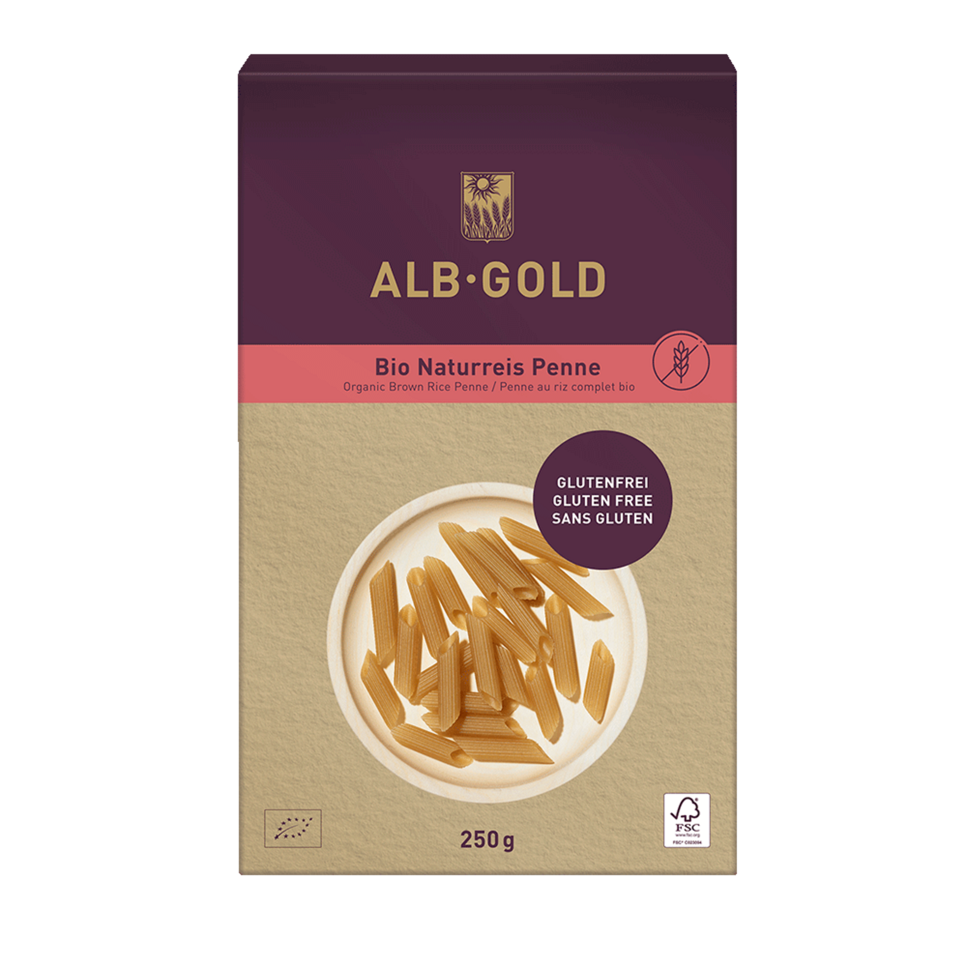 Papierverpackung der Glutenfreien Bio Naturreis Penne