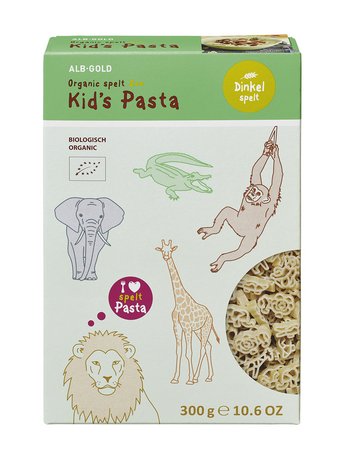 Verpackung der Kids Pasta in Zoo Ausformung.