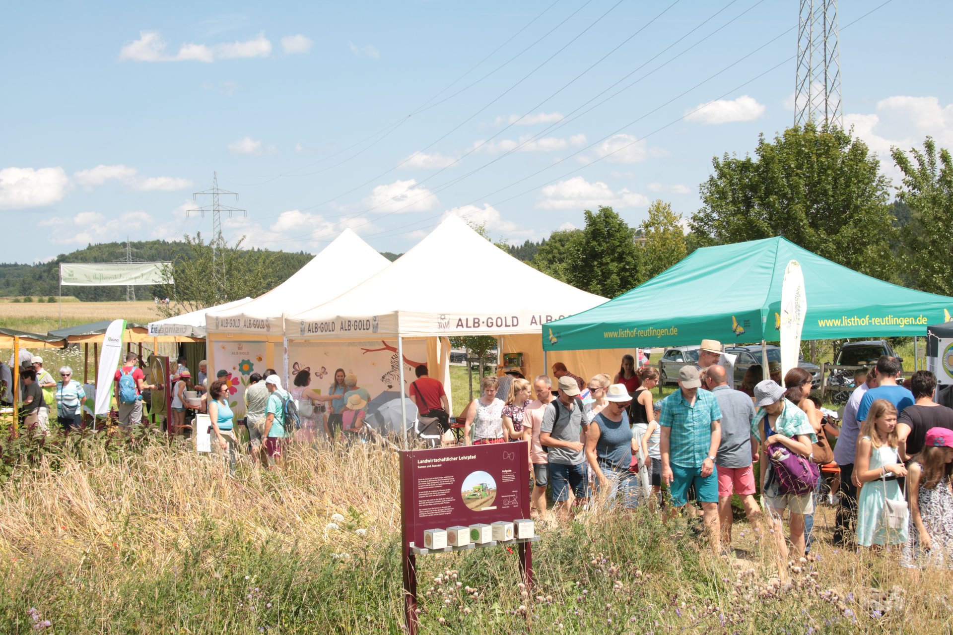 Besucher erkunden verschiedene Stände beim Naturgarten-Event.