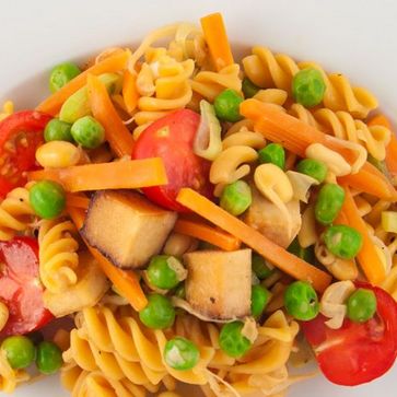 Veggie and tofu stir-fry with chickpea pasta